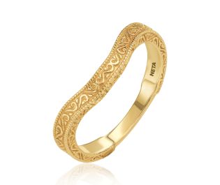 Floral Engraved Curved Yellow Gold Ring