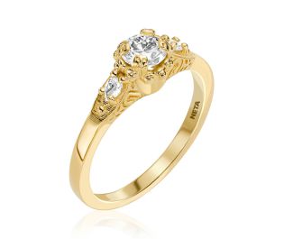 Antique Setting Cushion Diamond Engagement Ring 14k Yellow Gold