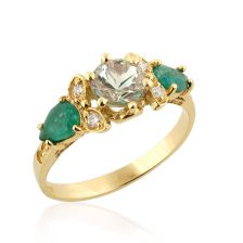 טבעת זהב משובצת אבני חן ויהלומים