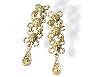 Bride Floral Filigree Earrings  in Yellow Gold