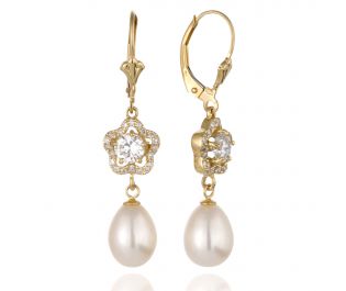 עגילים לכלה משובצים יהלומים עם פנינה 