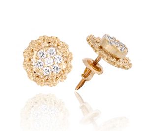 עגילי זר פרחים צמודים משובצים ביהלומים