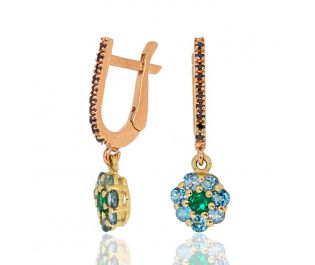 עגילים תלויים אמרלד ובלו טופז