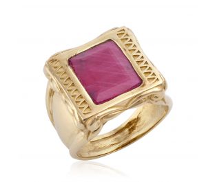 טבעת חותם מרובעת משובצת רובי