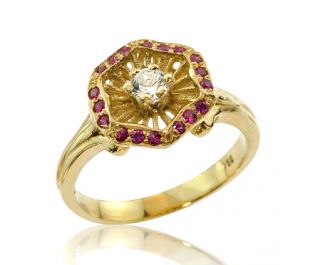 Antique Style Diamond and Ruby Engagement Ring